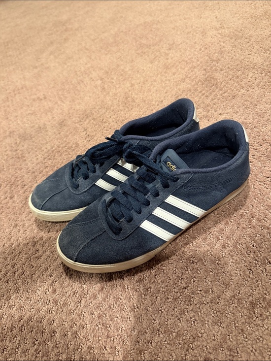 adidas Shoes - adidas Navy Suede Sneakers with White Stripes